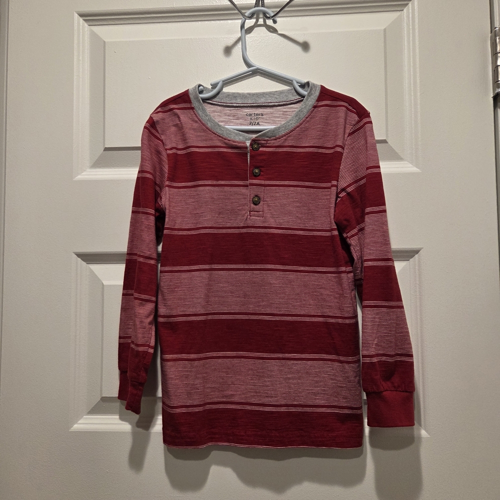Carter's Burgundy and Light Gray Striped Long Sleeve Tee